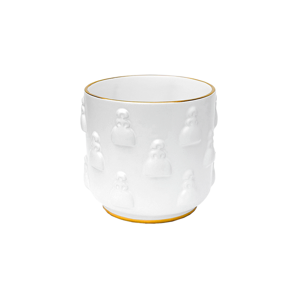 Flower Pot White with Gold Edge Half Design Meninarte
